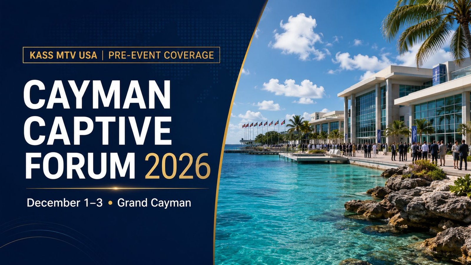 KASS MTV USA editorial graphic for the Cayman Captive Forum 2026 in Grand Cayman